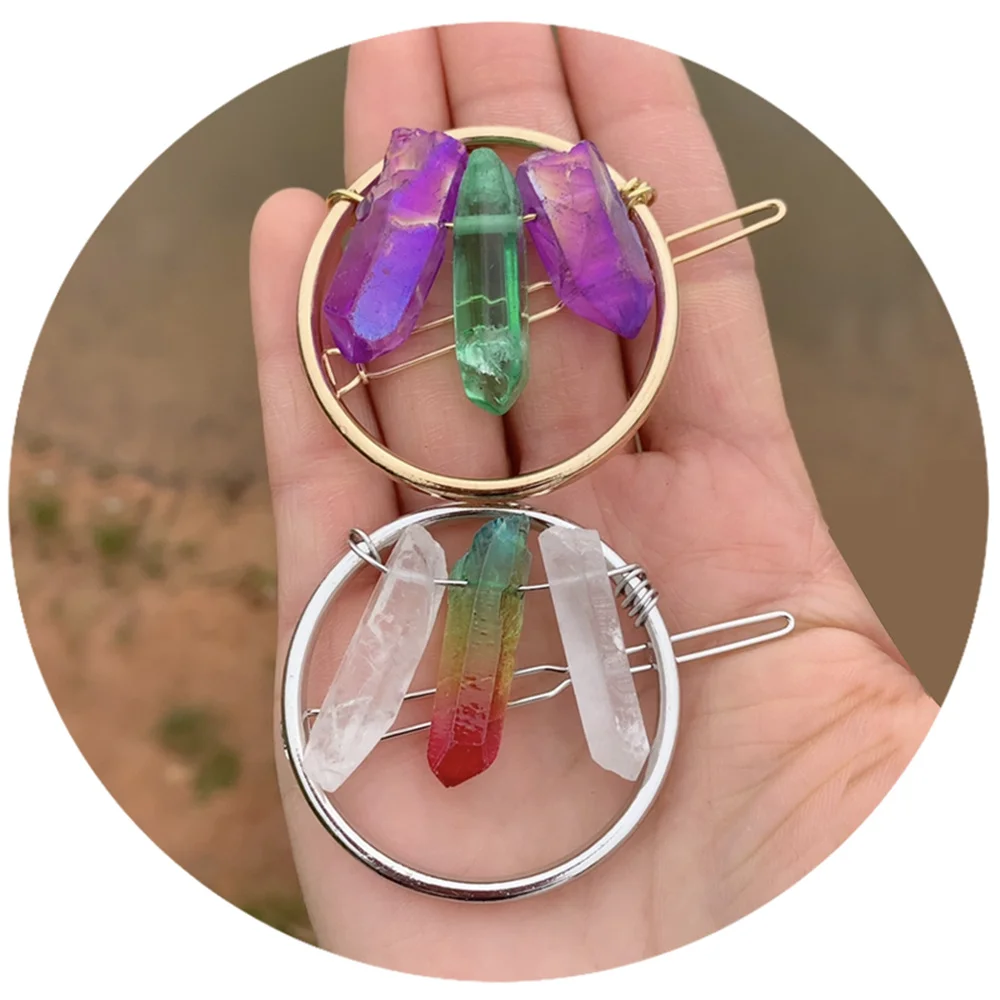 Round Purple Crystal Mermaid Crown Hair Jewelry Quartz Hoop Tiara Raw Headband Pangen Wedding Battette Bridal Hair Accessories