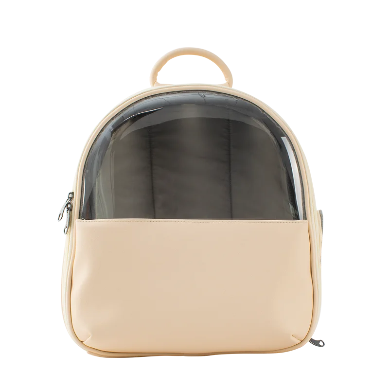 Fashion Portable Handle Leather Pet Bag Verge Cat Carrier Backpack with HD Window