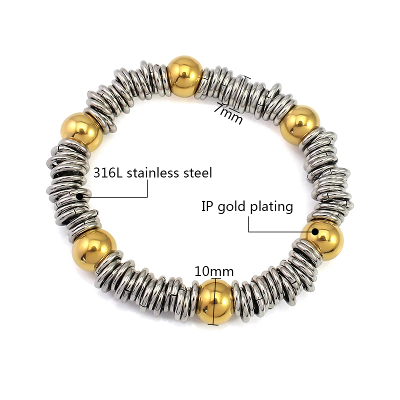Fashion Stainless Steel friendship bracelets adjustable chain sliver mix gold bead bracelet for women man Hip Hop Jewelry