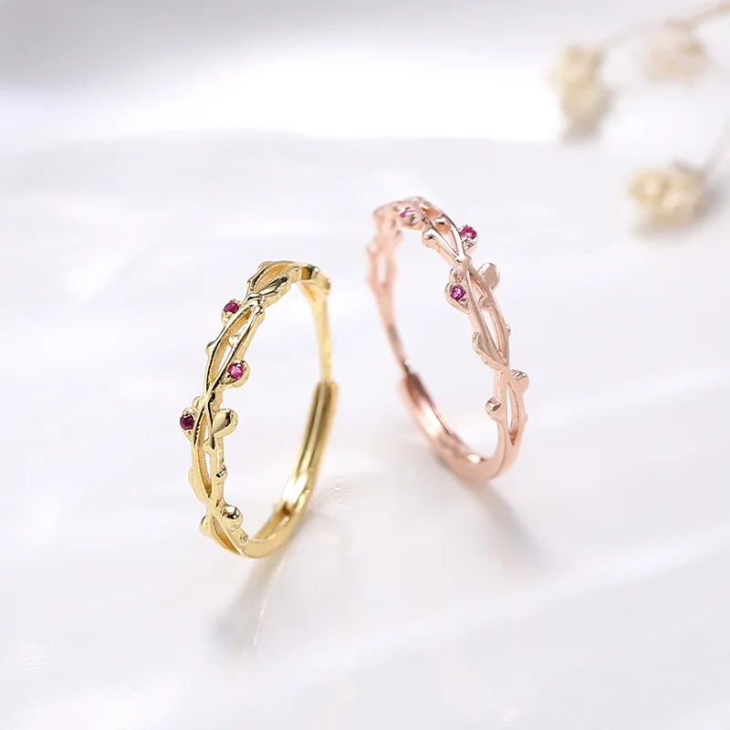 
NEW DESION Unique Latest Gold Ring Designs 925 Sterling Silver Fashion Leaf Elegant Ring 