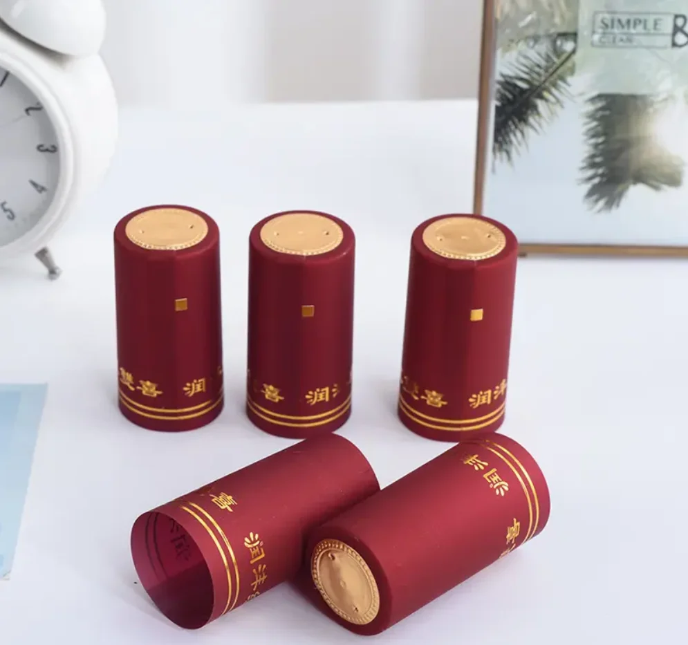 Customize PVC Heat Shrink Caps Seal Champagne Wine Liquor Bottle Cap Shrink Wrap With Tear stripe