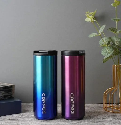Fashionable 400ml/550ml New Korea Style Luxury Mug Double Wall Stainless Steel travel Coffee mug tumbler Cup With Lid And Logo