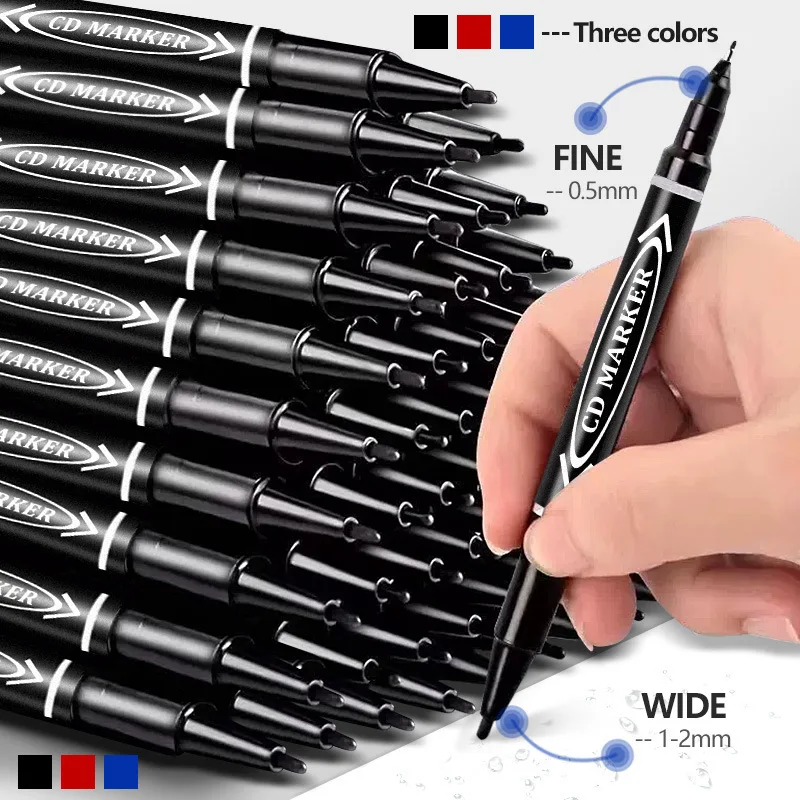 Writing Black Pen Small Dual Tip Marker Pens Quickly Dry Art Marker Pen Ultra Fine Blue Red Black Permanent Marker