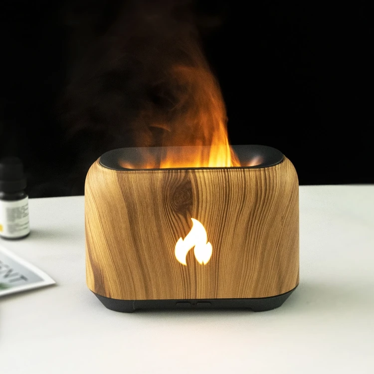 Wood Grain 7 Color LED 150ml Aromatherapy Essential Oil Diffuser Ultrasonic 3D Fire Flame Air Humidifier Aroma Diffuser