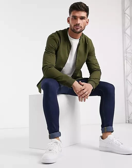 Spring Antumn men bomber jacket with polyester fabric and customize color