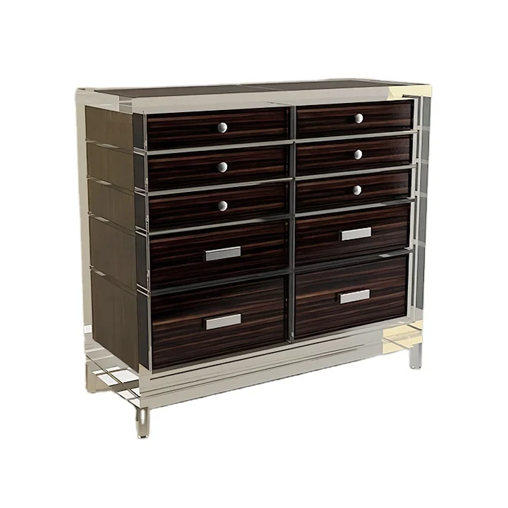 Customization light luxury Acrylic Furniture Accept Modern Style drawer Cabinet Wooden Storage Cabinet with Acrylic Frame