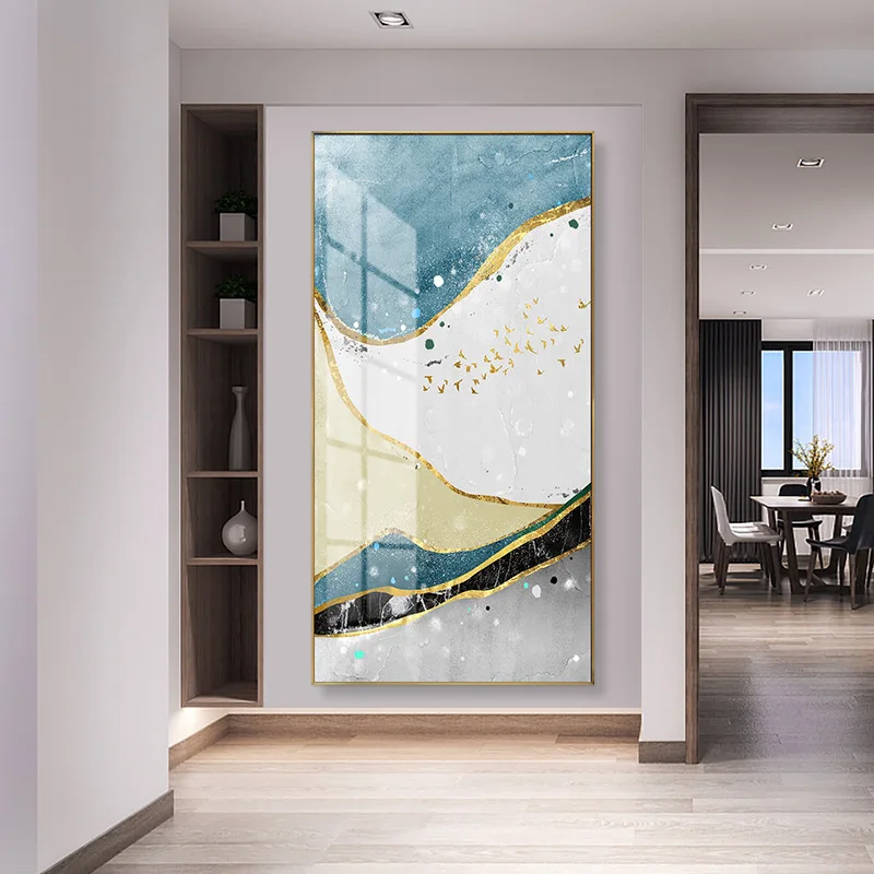 Wholesale New Arrival 3D Wall Art Print Golden Aluminum Frame Crystal Porcelain Glass Painting for Home