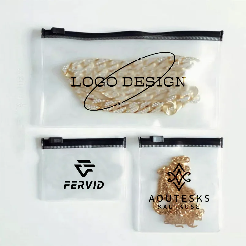 Reusable jewelry pull chain zipper bags pvc frosted mixed color translucent pvc clear plastic bags custom logo
