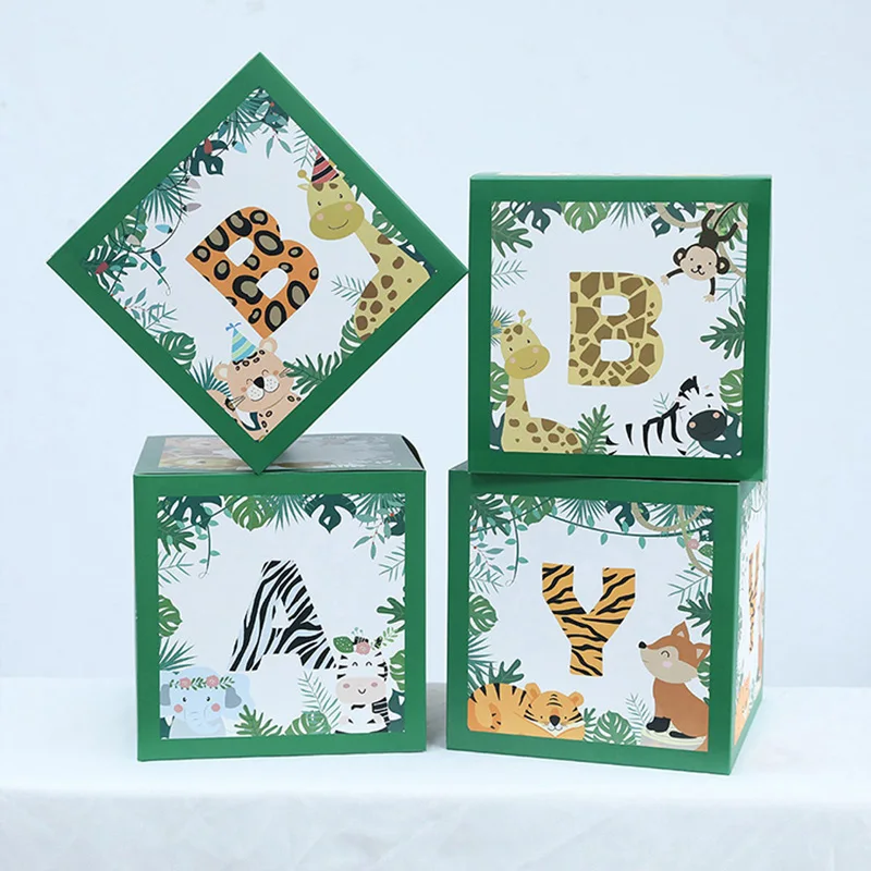 Green Balloon Box Surprise Baby Jungle Animal Theme Letter Box Baby Shower Birthday