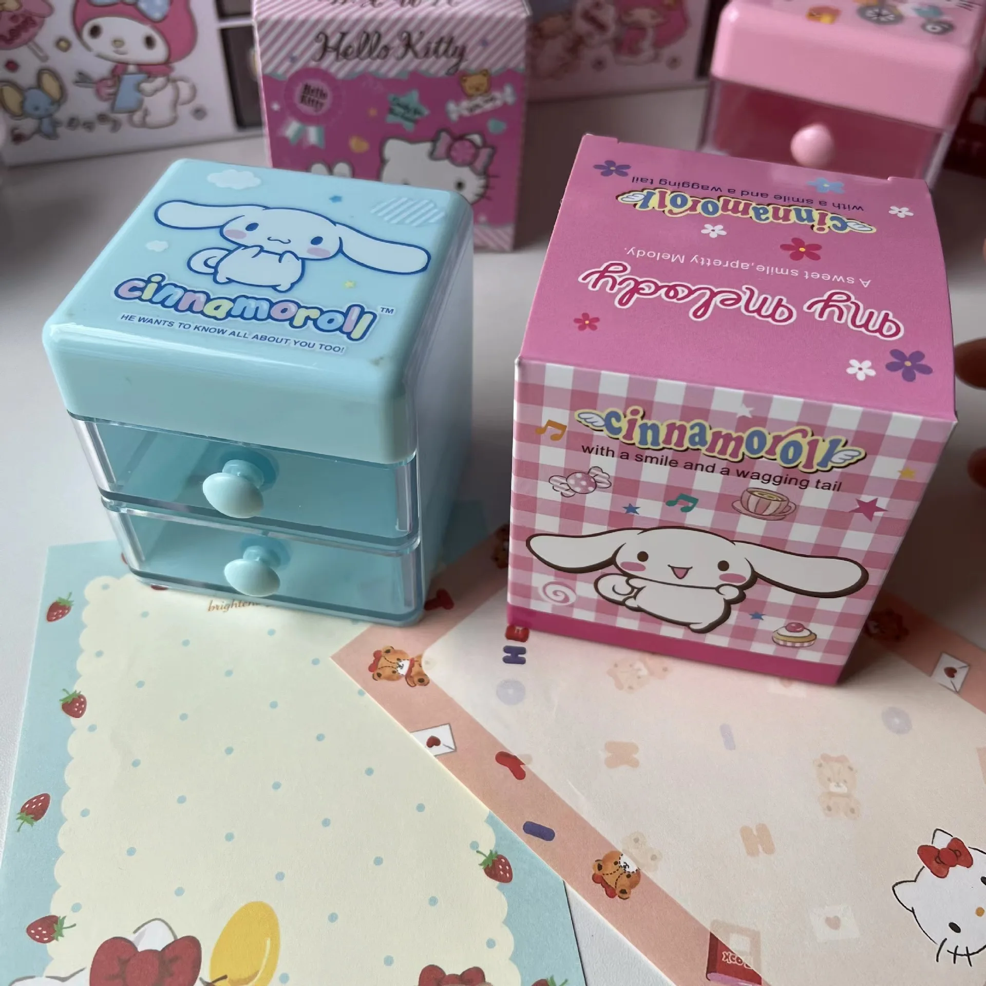 (Wholesale) Mini Melody Kuromi desk stationery organizer, Kuromi KT Plastic desk stationery storage box for gift