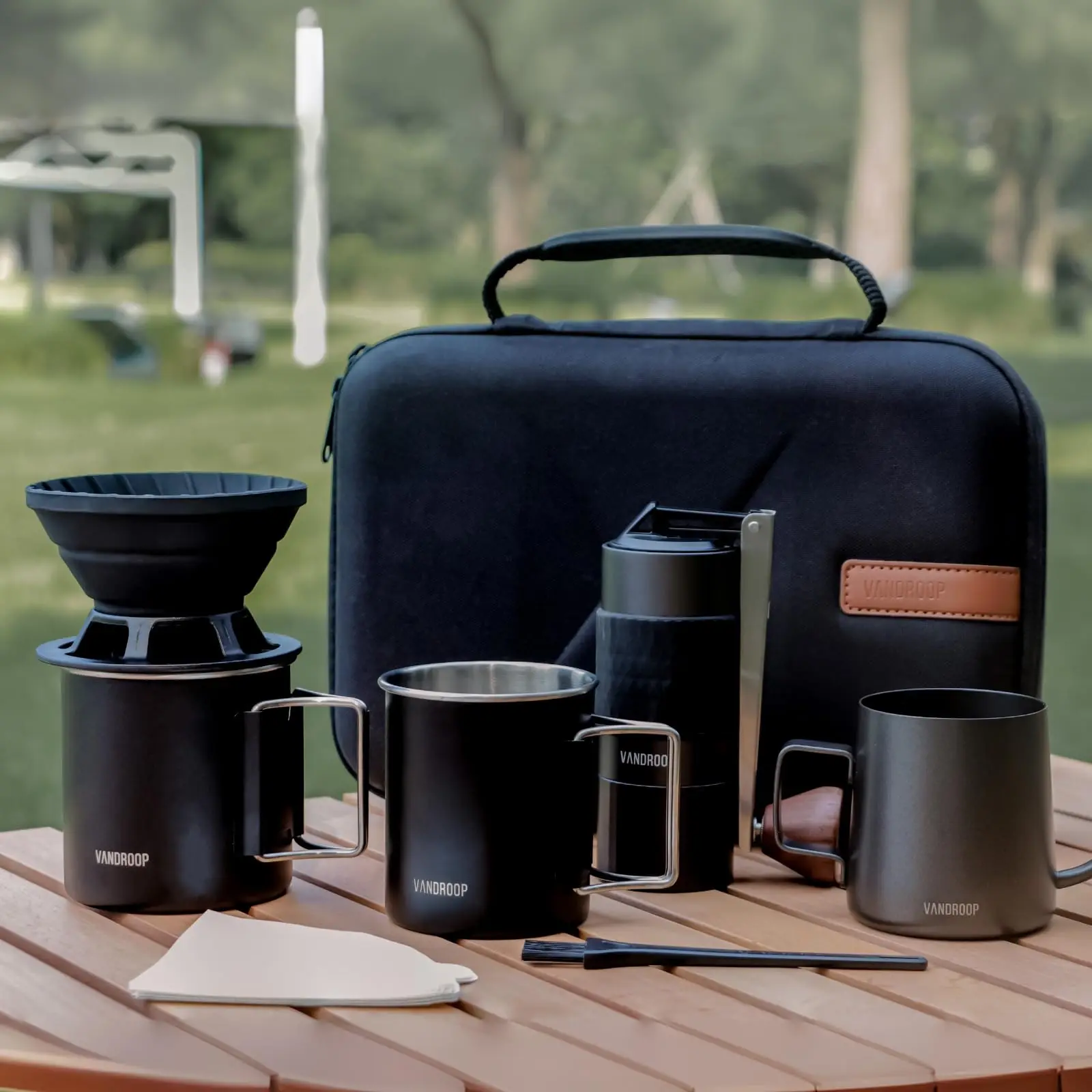 Stainless Manual Coffee Grinder Set-All in 1 Gift Bag Travel Portable Pour Over Coffee Kit Camping Coffee Maker Set