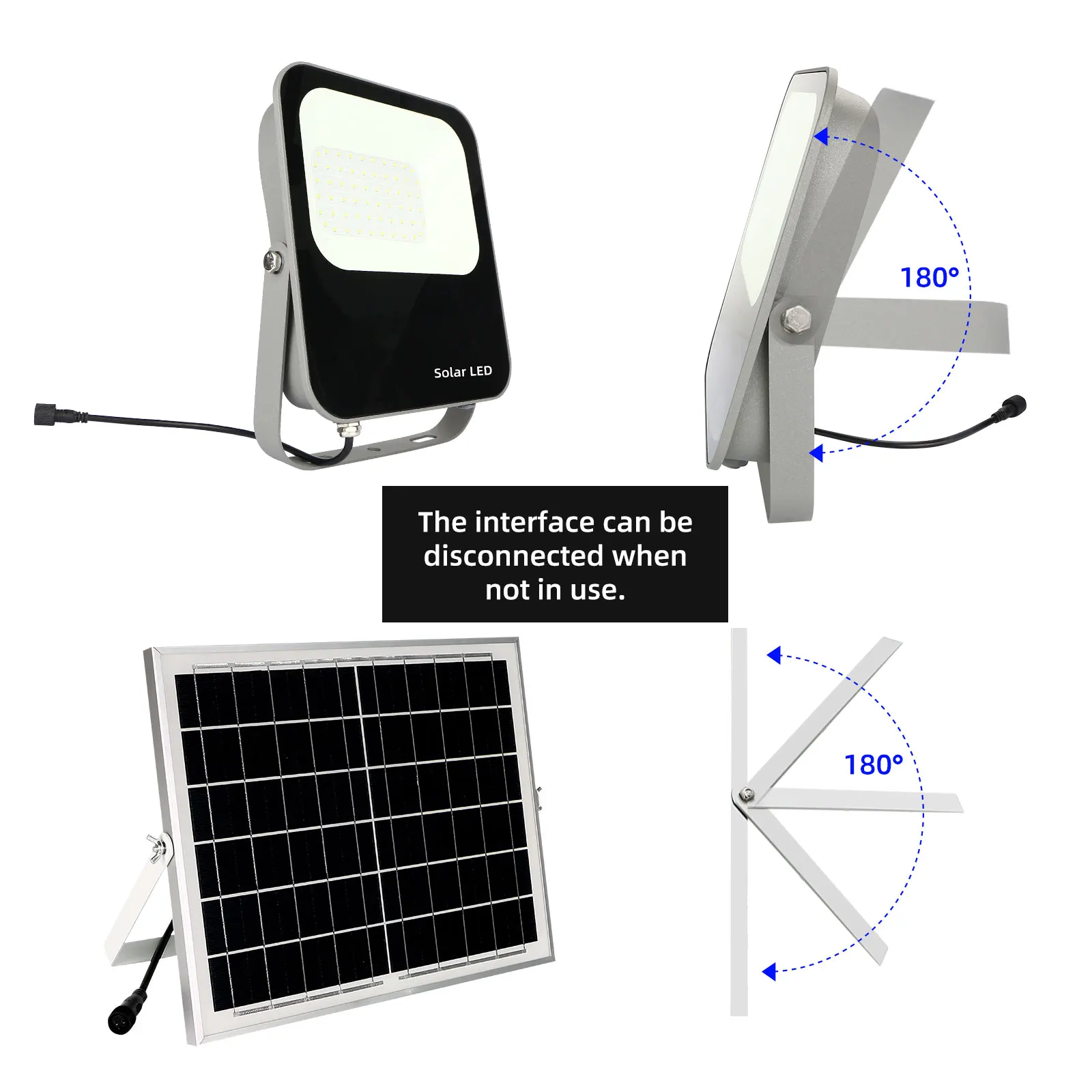 KCD Solar Cell Rotating IP68 Waterproof China Manufactory High Lumen 12v 300w 400w 500w 800w Solar Outdoor Flood Light