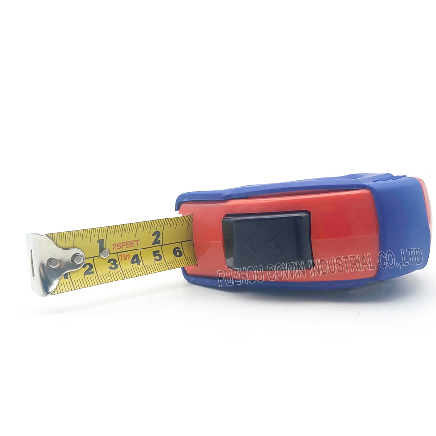 7.5m / 25ft x 25mm Self-lock length measurement meter measuring tape with rubber coated ABS shell