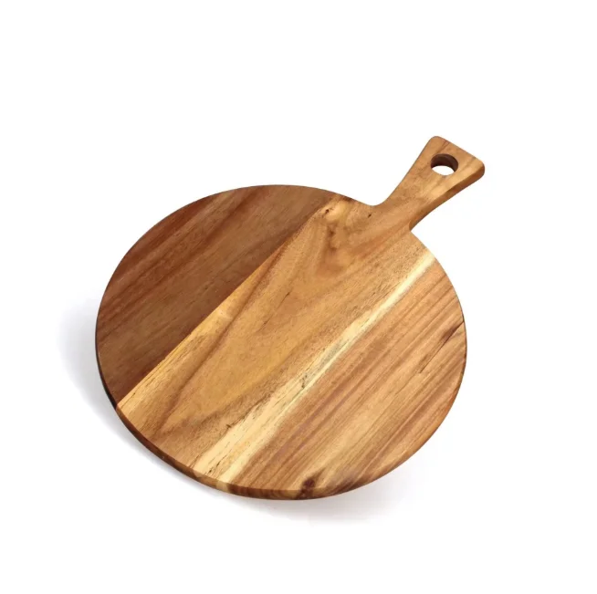 Wholesale Vintage Round Shape Wooden Pizza Cutting Serving Board Plate Peel Tray