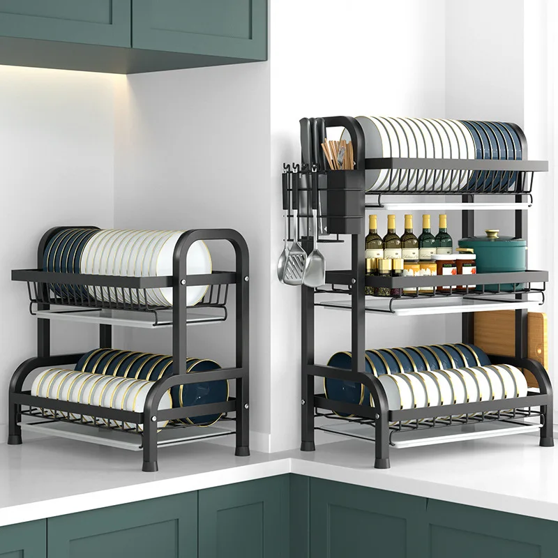 2025 Hot Sell New Design Kitchen Bowl Drain Storage Racks Cabinet Storage Holder Rack 3 Layers Iron Dish Rack