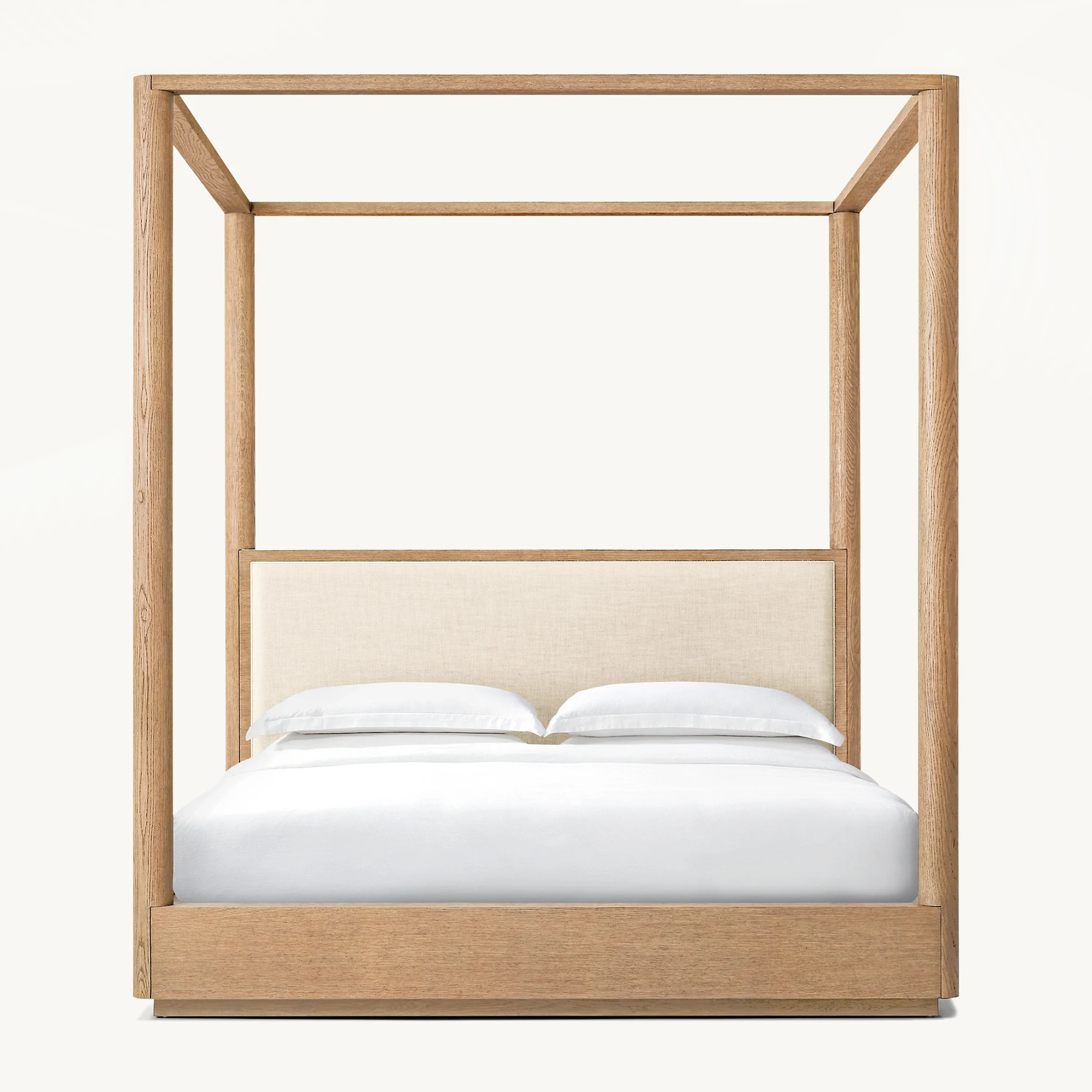 Luxury Modern Hand Made Natural Solid Wood Fabric Headboard Royal Queen Bed Frame Canopy