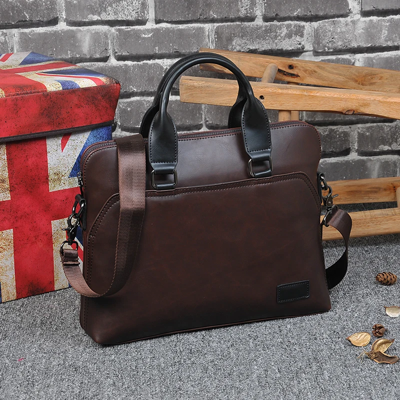 In Stock Laptop Leather Bag for Men Vintage Leather Laptop Bag Mens Laptop Shoulder Bag