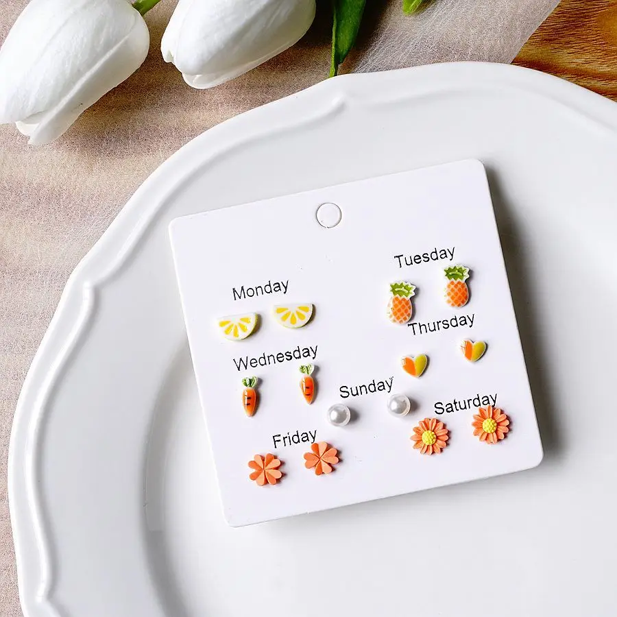 Ceramic Heart Ear Post Stud Earrings Mixed Color Flower Star Universe Planet Earring Girl Women Ear Daily Jewelry