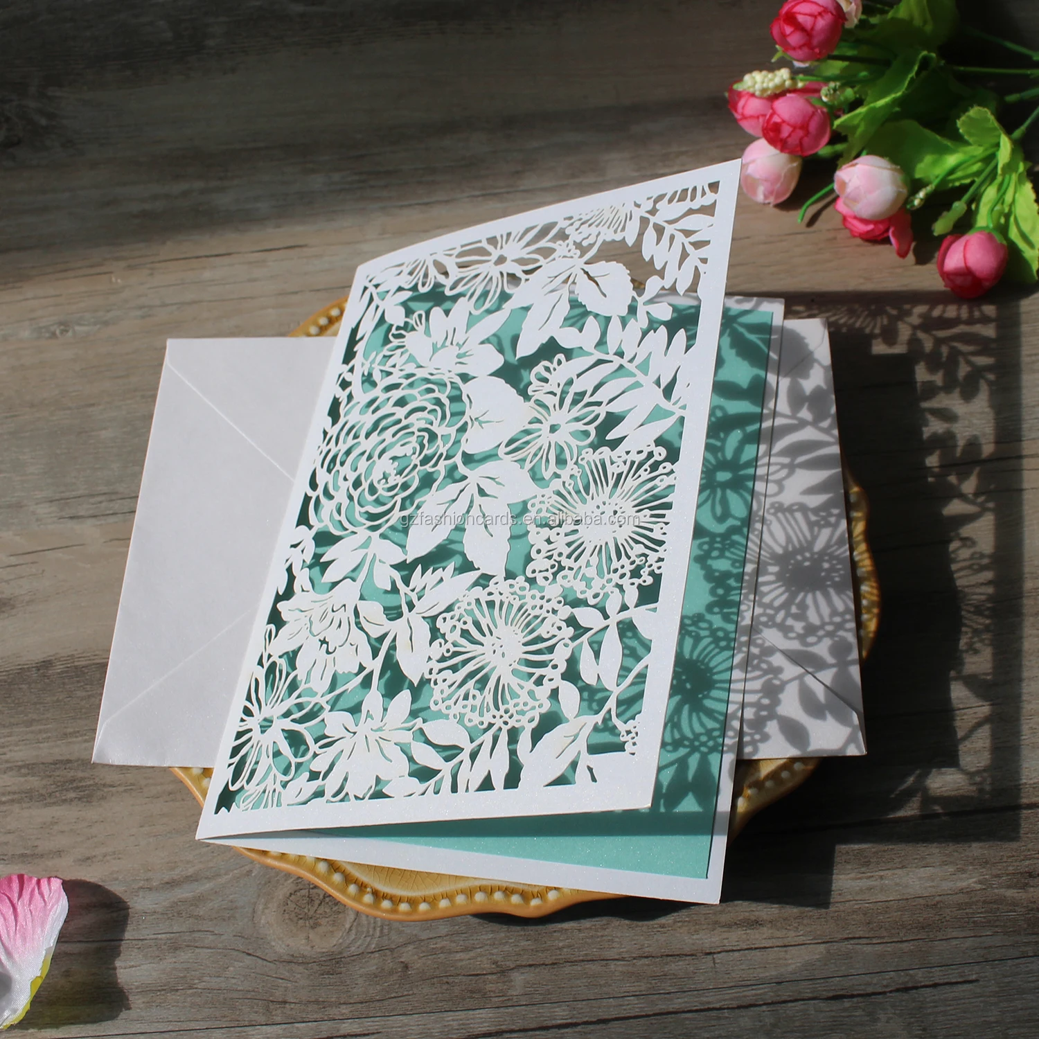 Elegant Wedding Invitation Program Booklet With Laser Cut Cover And Ribbon birthday invitation cards menu cards