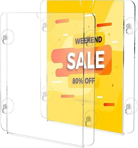 Acrylic Window Sign Holder for Glass Window Wall Mount, Advertise Display Store Promotion Picture Frame for Office, Restaurant