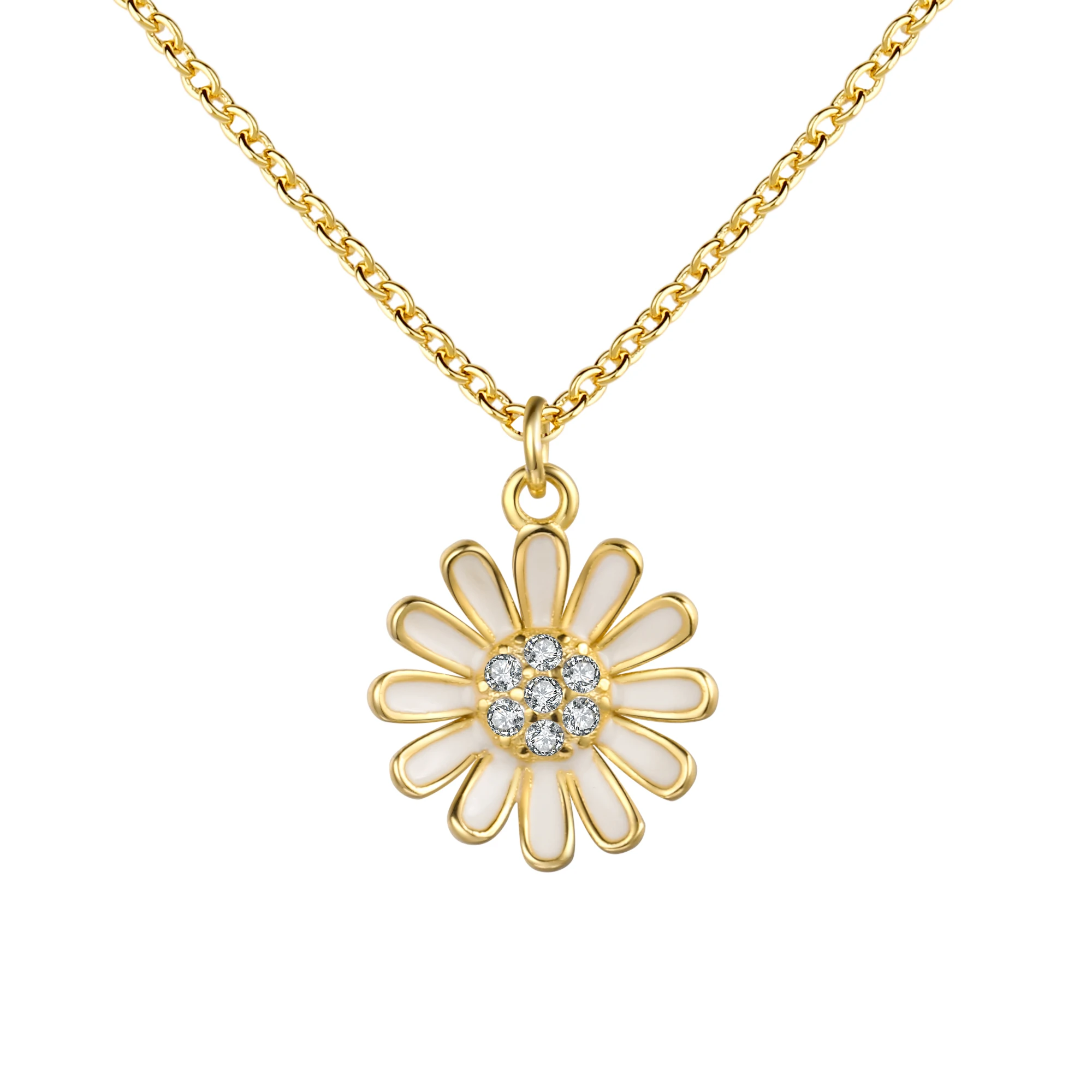 925 Sterling Silver Small Daisy Necklace With White Petals Flower Pendant Nckelace Minimalist Gold Plated New Trendy In Style