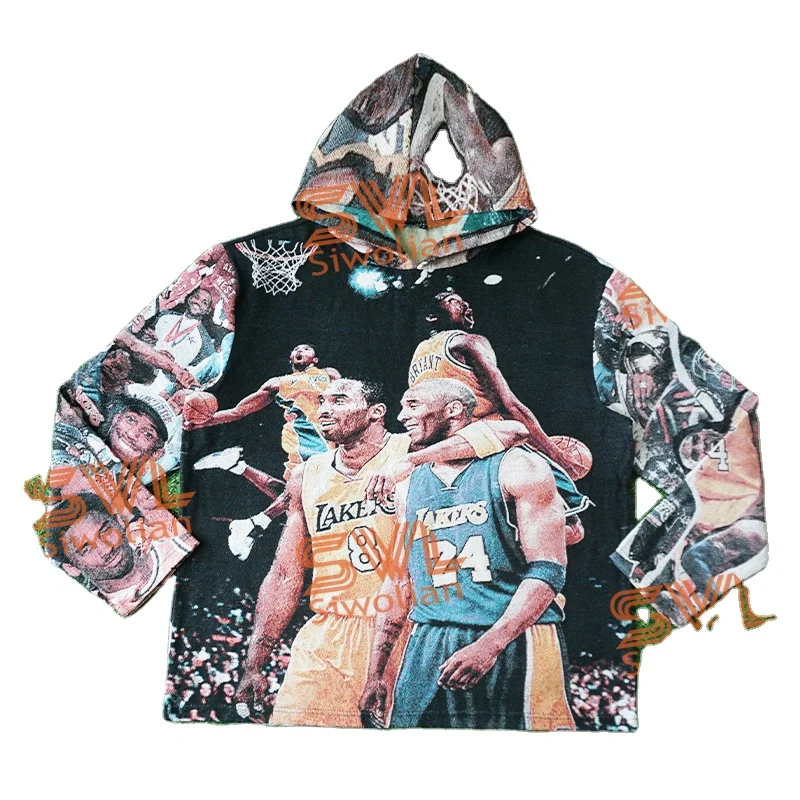 Hip hop clothing manufacturers custom silk lining Hoodie plus size mens hoodie Anime hoodie Jacquard woven tapestry for men