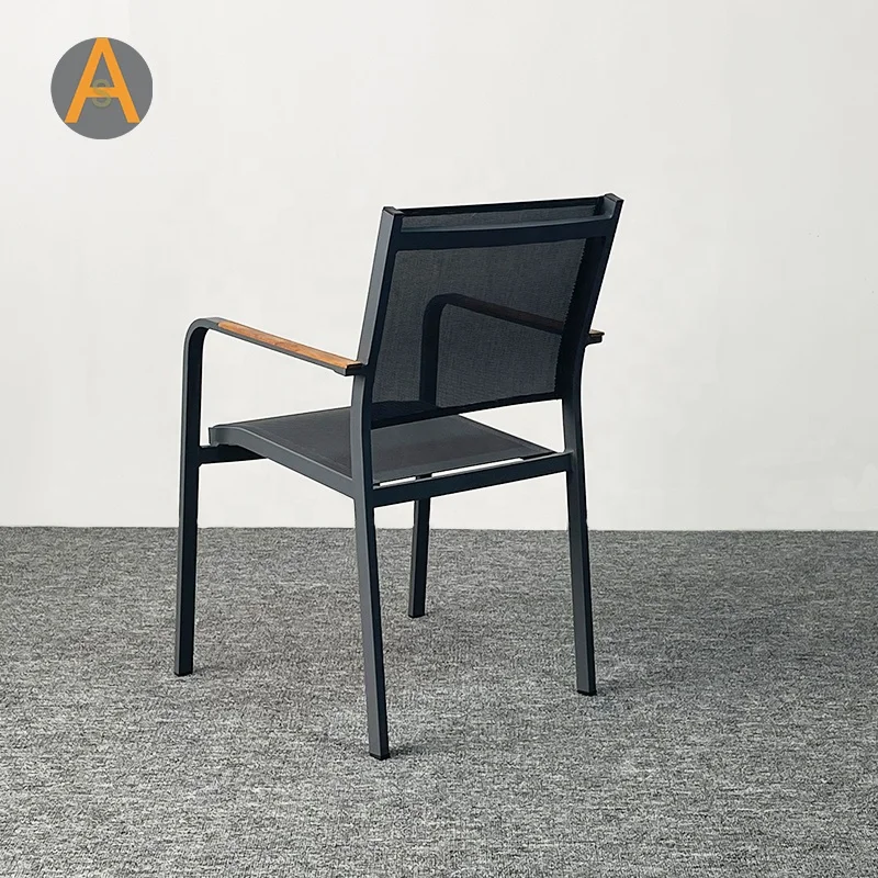 Stackable Hotel Villa Aluminum villa arm garden chair sling metal outdoor dining chair