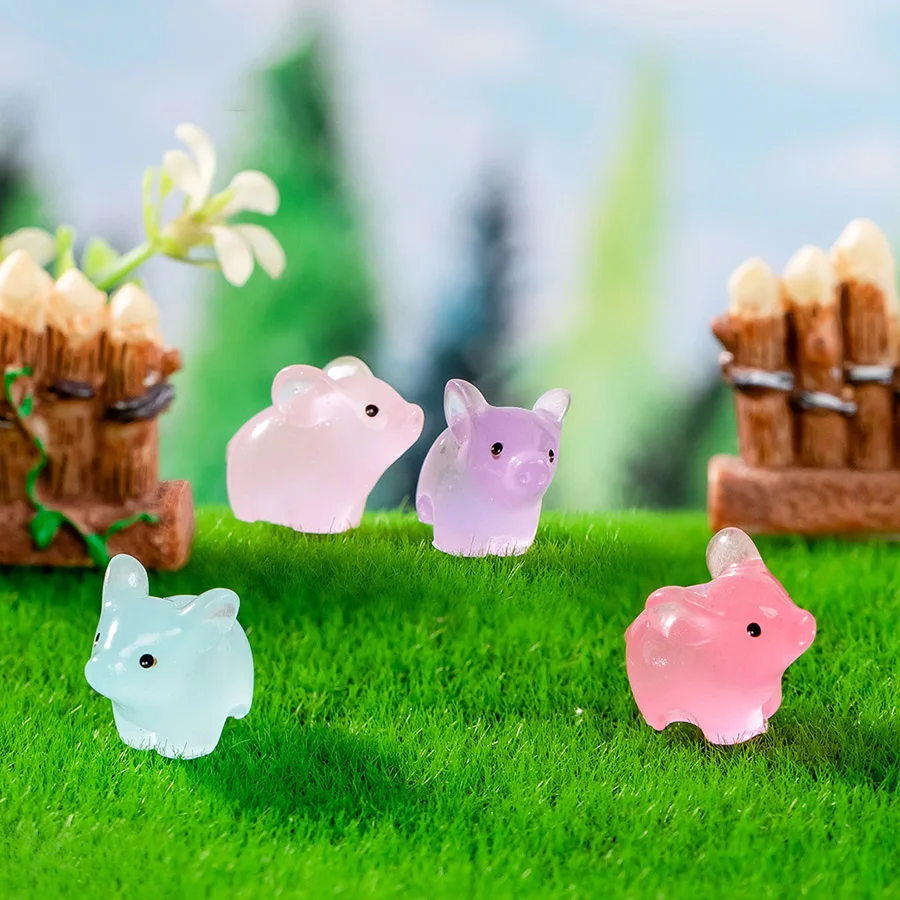 Crystal Cute Pig Miniatures Resin Toy Accessories Ornament Luminous Fairy Pond Lawn Decoration Bonsai Decor