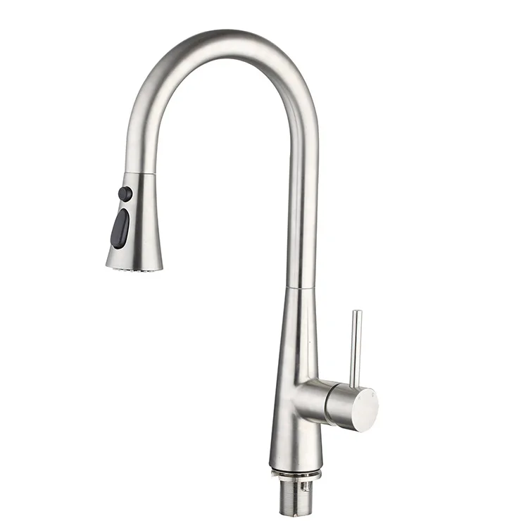 Stainless steel brushed single handle single lever  pull-out pull down kitchen sink faucet with sprayer