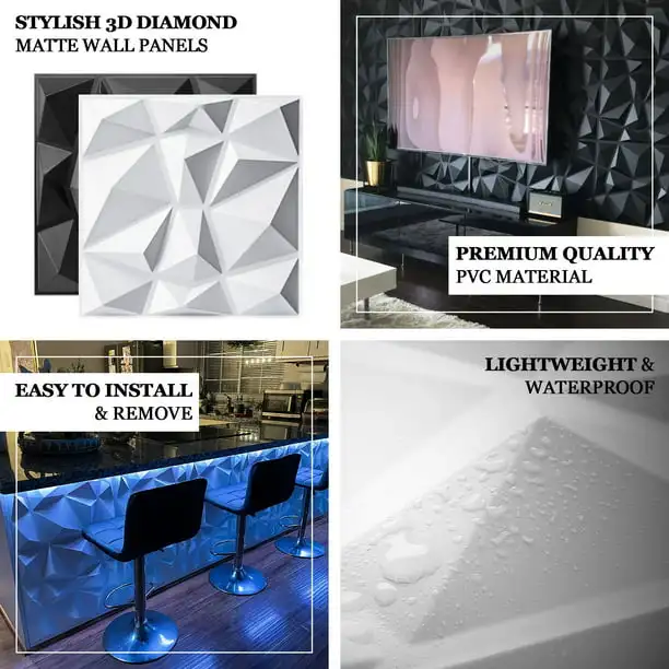 Hotel interior decoration pvc waterproof wall panel diamond textural 3d wall panels black
