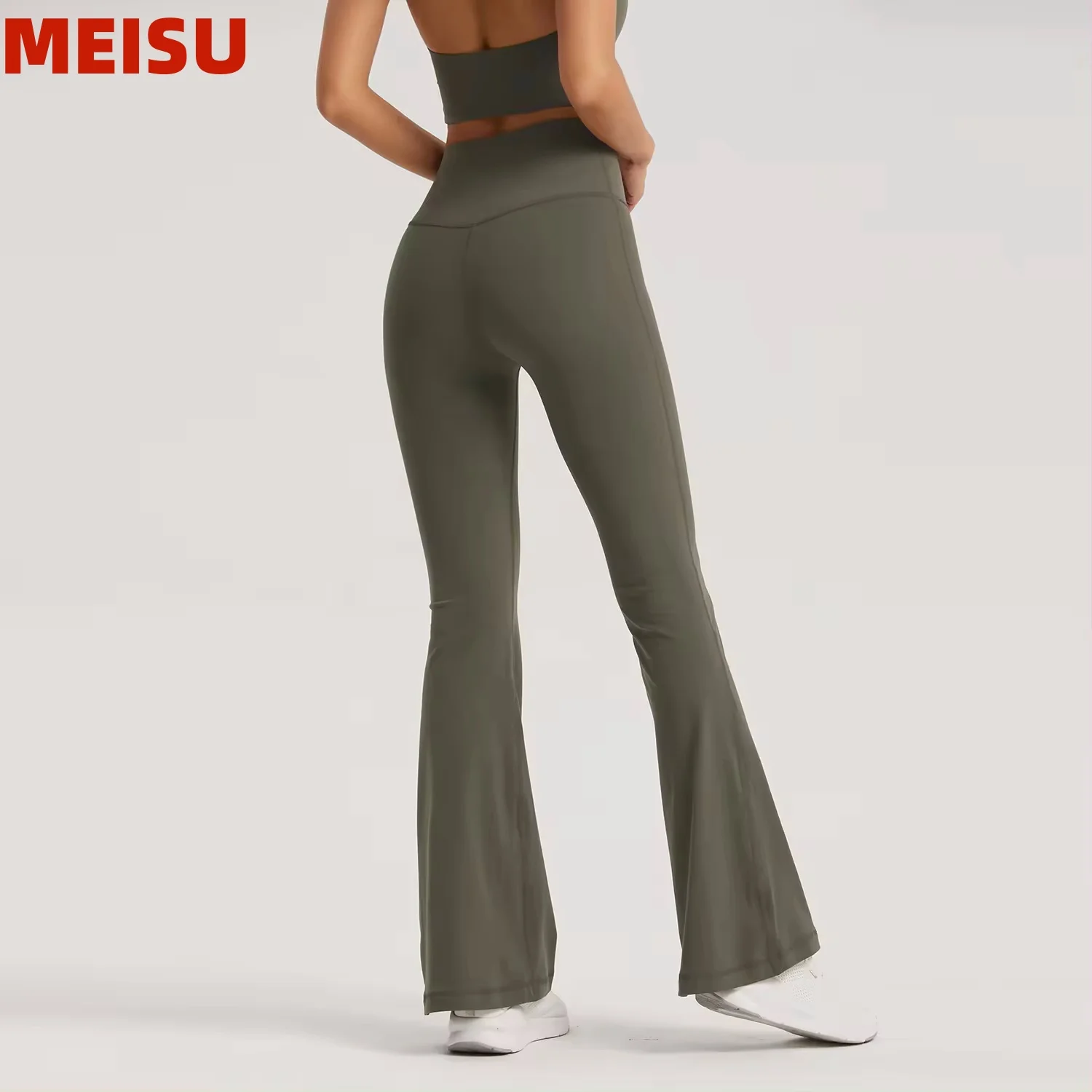 Best Price New Naked Feel Fitness Peach Butt No T Line Split Bottom Workout Clothes Flare Pants For Women