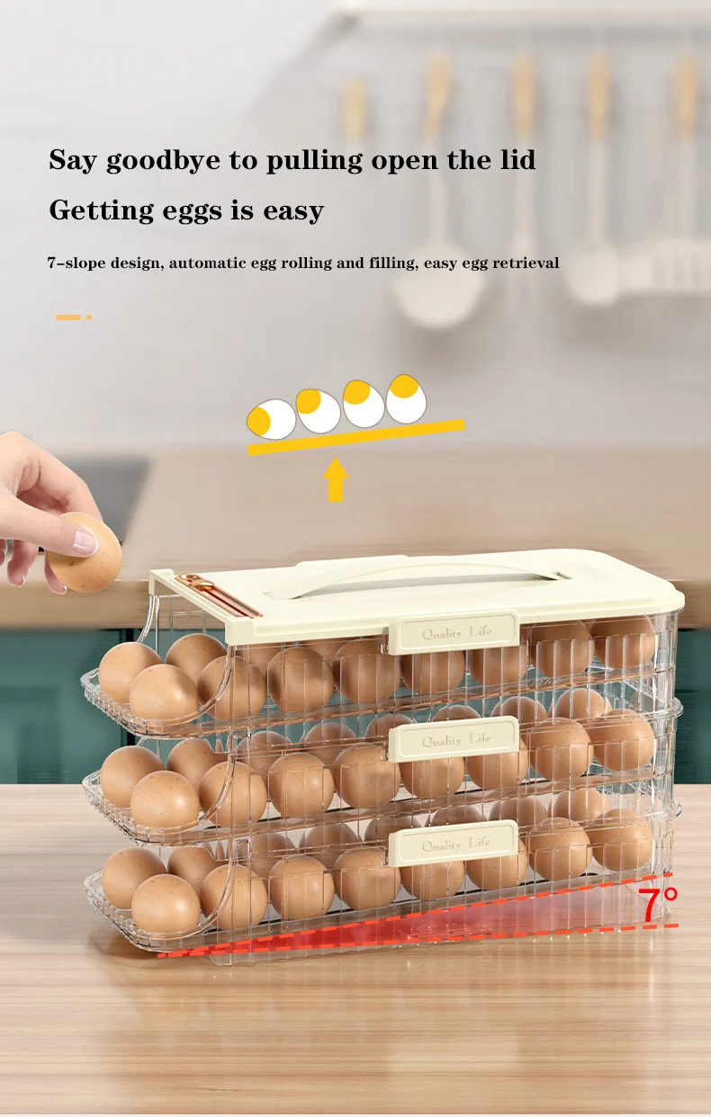 Dual Layer Automatic Egg Roller for Refrigerator Modern Design Side Door Egg Storage Box with Premium Slide Efficient Storage
