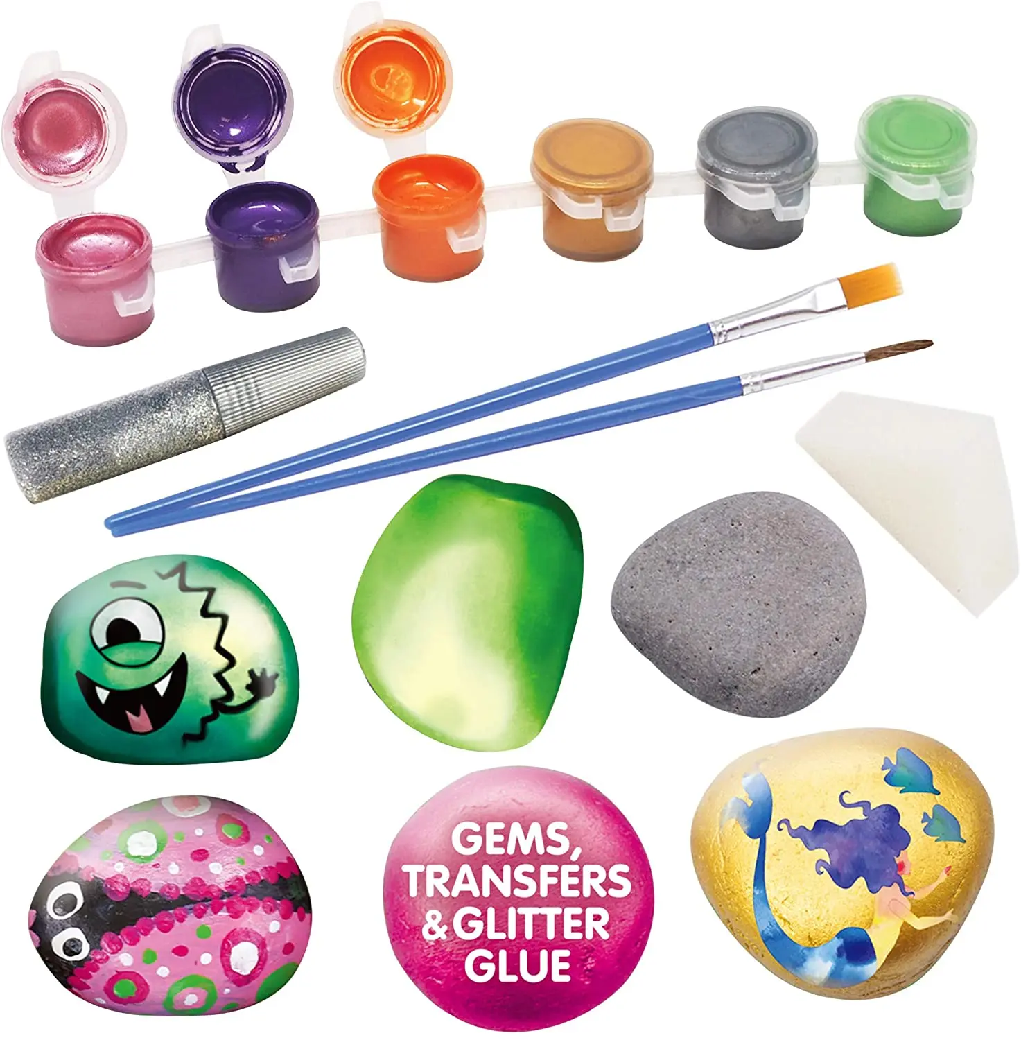 12rock painting kit for kids rock and play with 18 Paints(Metallic Paints, Stickers, Glitter Glue) for stone painting kids