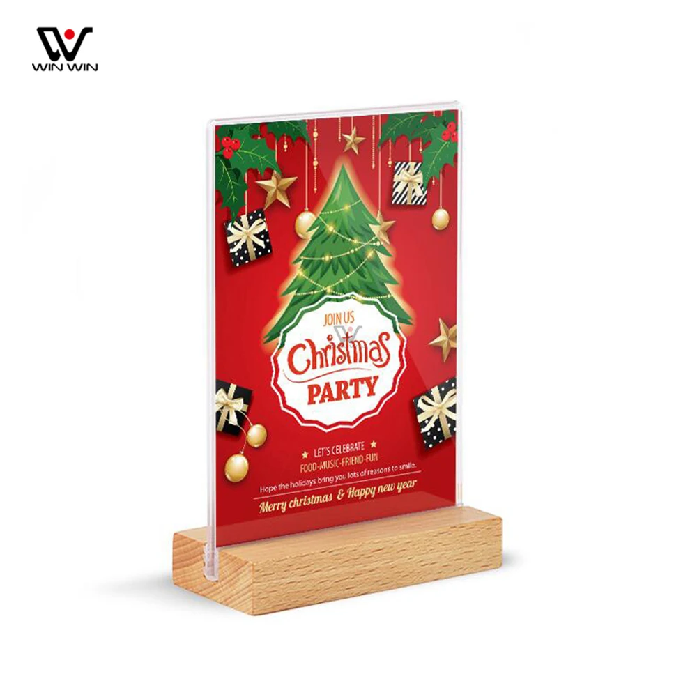Wholesale Customizable A4 Double  Desktop Transparent Acrylic Tabletop Menu Display Stand