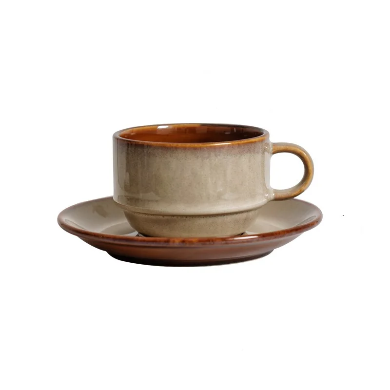 High-End 100ml/200ml Retro Ceramic Mug Saucer Set American Style Vintage Porcelain Cup Tray for Hotel Parties Home Office Use