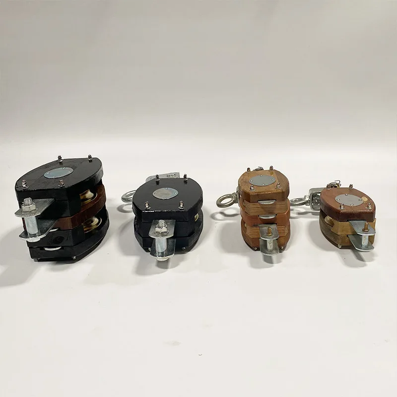 IMPA 231651 MARINE DOUBLE WOODEN  PULLEY BLOCK WOODEN BLOCK WITH HOOK