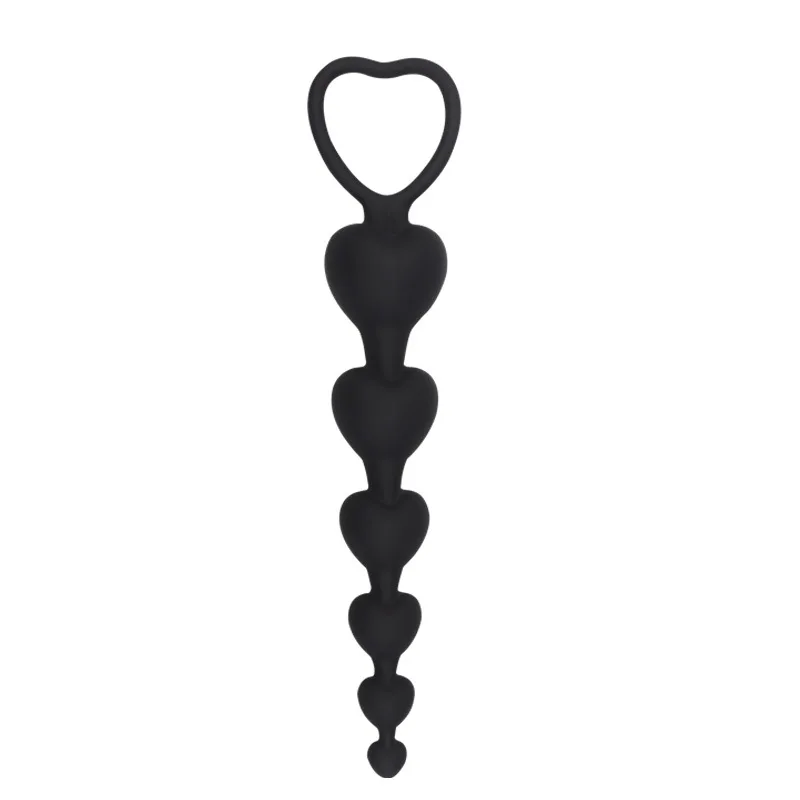 Silicone Heart-Shape Anal Plug with Metal Bead SM Toy for Anal Expansion & Masturbation Adult Sex Product