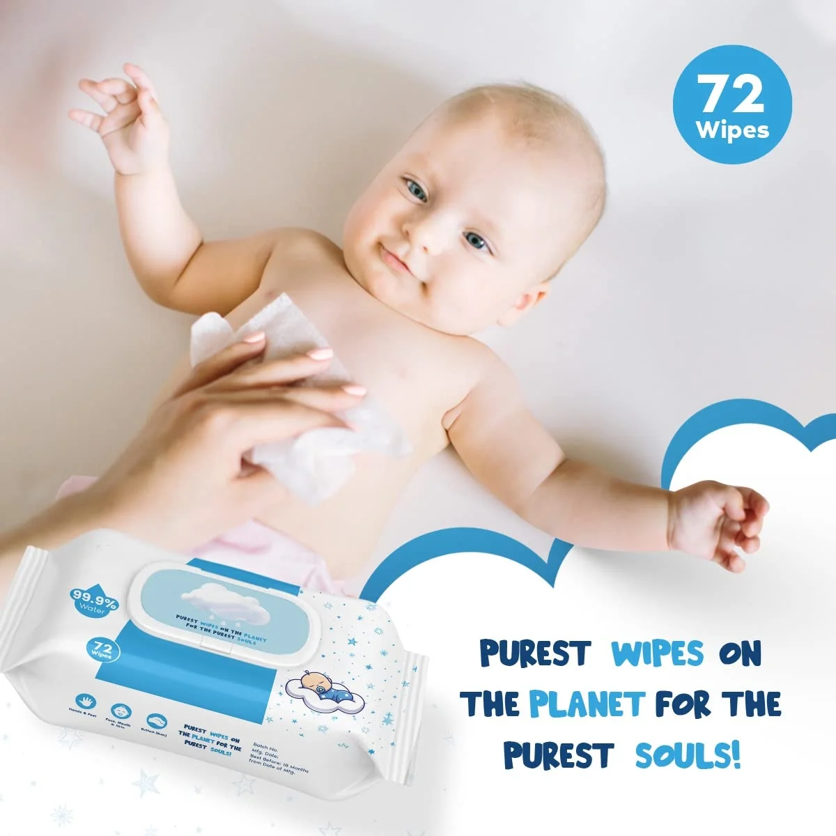 Customized Alcohol Free Baby Cleaning Wipes PH Balanced Pure Water Aqua Baby Wipes