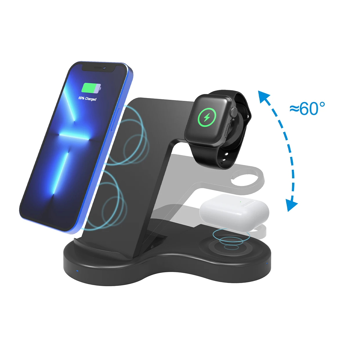 Oem Universal Adjustable Angle Smart Sensor Desk Charger Wireless Charger Stand 4 In 1 For Xiaomi