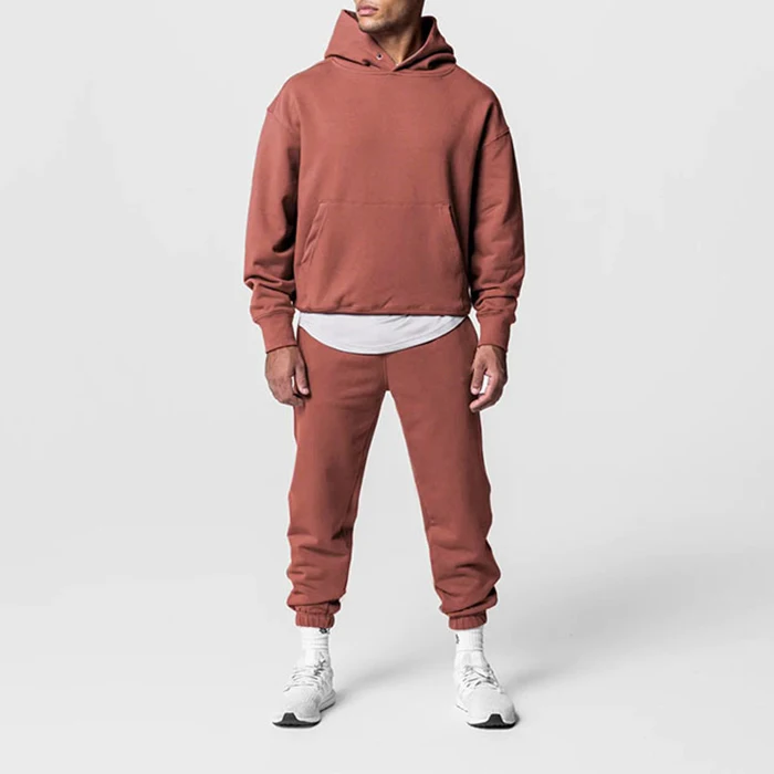 Blank Cotton Sweatsuit Unisex Puff Foam Print Men Custom Tracksuit Oversize Hoodie and Loose Sweat Pants