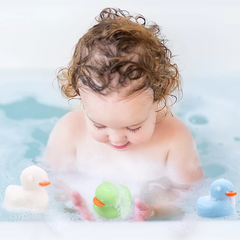 Factory Custom Toddler Water Playing Animal Duck Shape Squeezable Shower Toy Floating Cognitive Silicone Baby Bath Toys For Kid