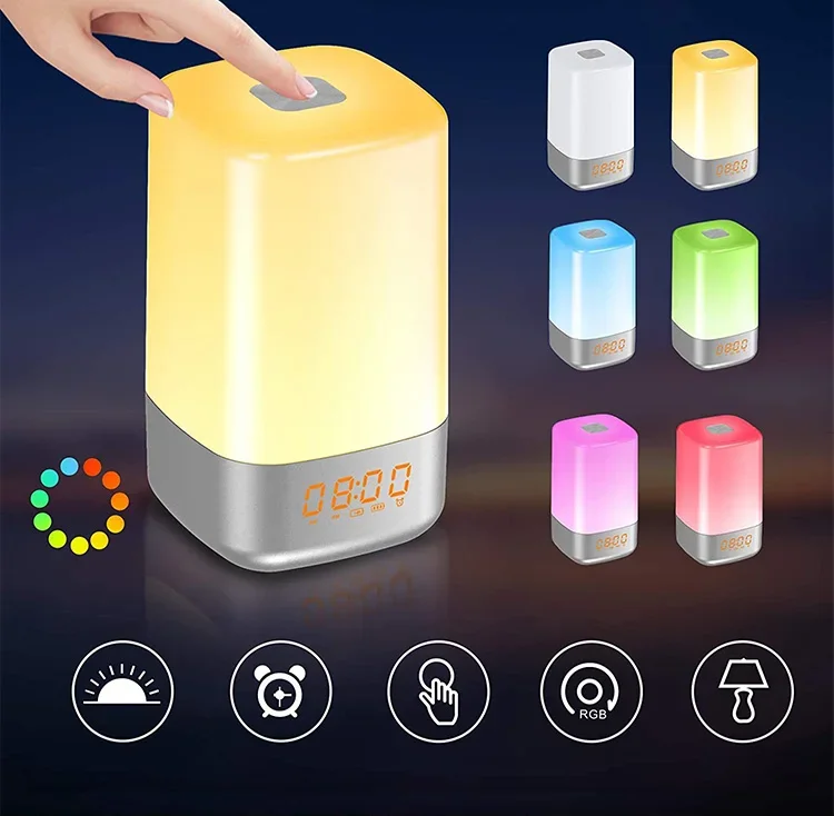 Smart Digital Clock LED Colorful Mood Light Alarm Clock For Bedroom Sunrise Simulation Wake Up Light