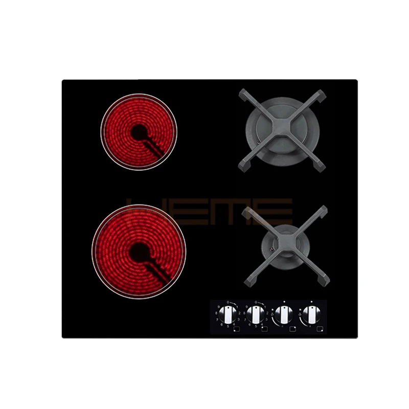 Home Kitchen Multifunction Combined Stove Ceramic Glass Built-in Mixed Gas and Electric Hob With 2 Ceramic Foyers 2 Gas Burner