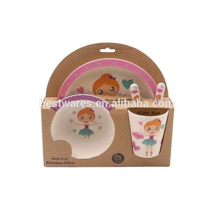Wholesale Custom Children Lovely Girl Pink Houseware Bamboo Lunch Box Dinner Set