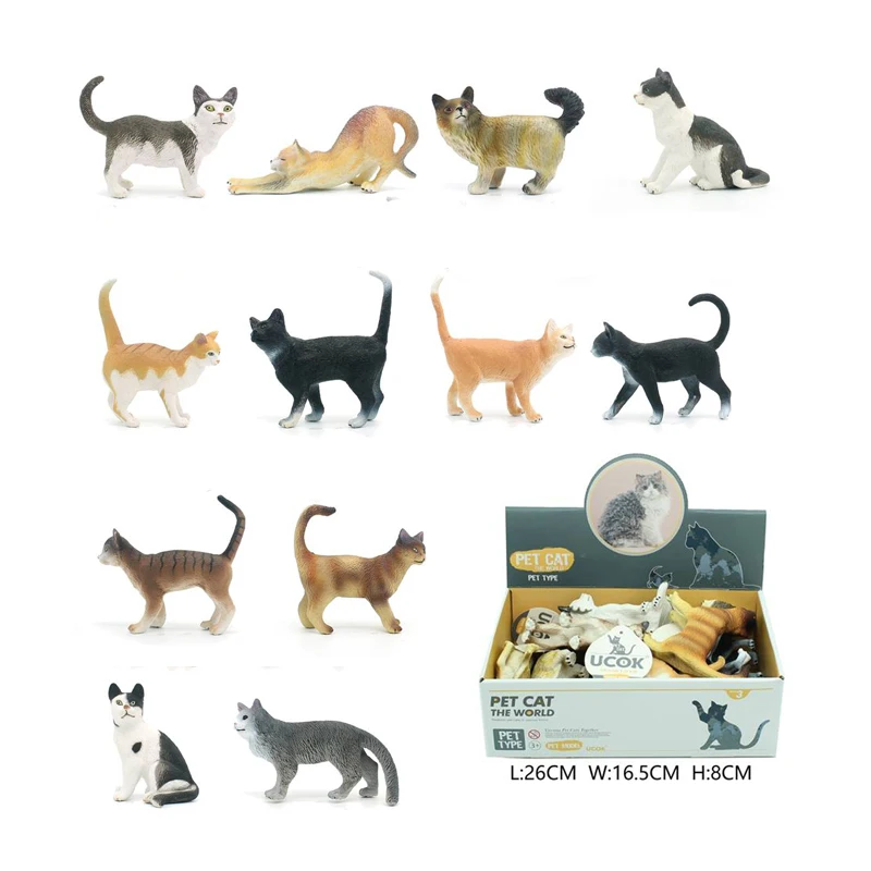 Hot Selling 12pcs Cat Toy Set Pvc Model Toys PVC Vinyl Plastic Education Toys for Kids