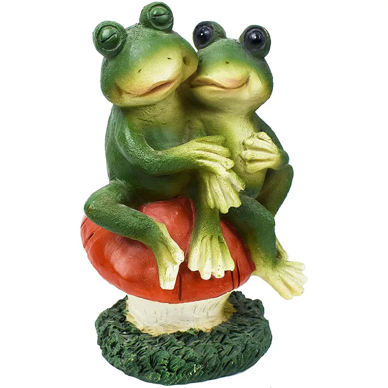 Frog Garden Statues Outdoor Decor Resin Couple Frogs Sitting on Mushroom Statue Waterproof Outside Frog Figurines