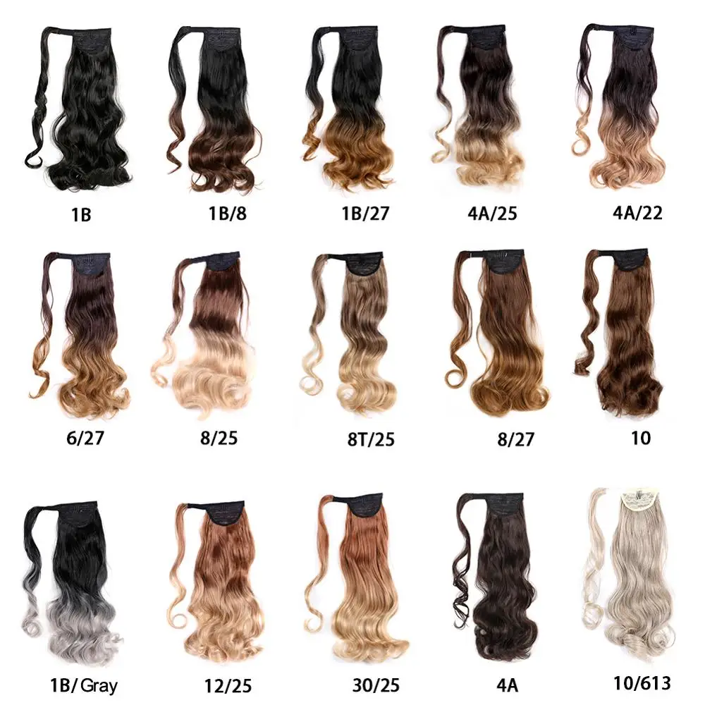 
Belleshow Easy To Wear Many Different Color Ombre Silk Curly Faux Fiber Hair Synthetic Wrap Around Magic Paste Ponytail 