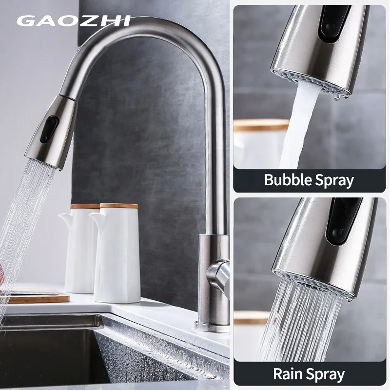 Manufacturer Good Price Oem 304 Stainless Steel Deck Mounted Sink Tap Kitchen Faucets With Pull Down Sprayer