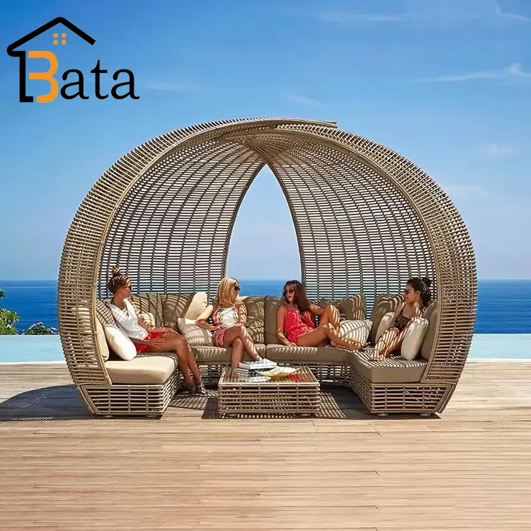 All Weather PE Plastic Rattan Daybed Outdoor Garden Patio Wicker Sunbed Lounger