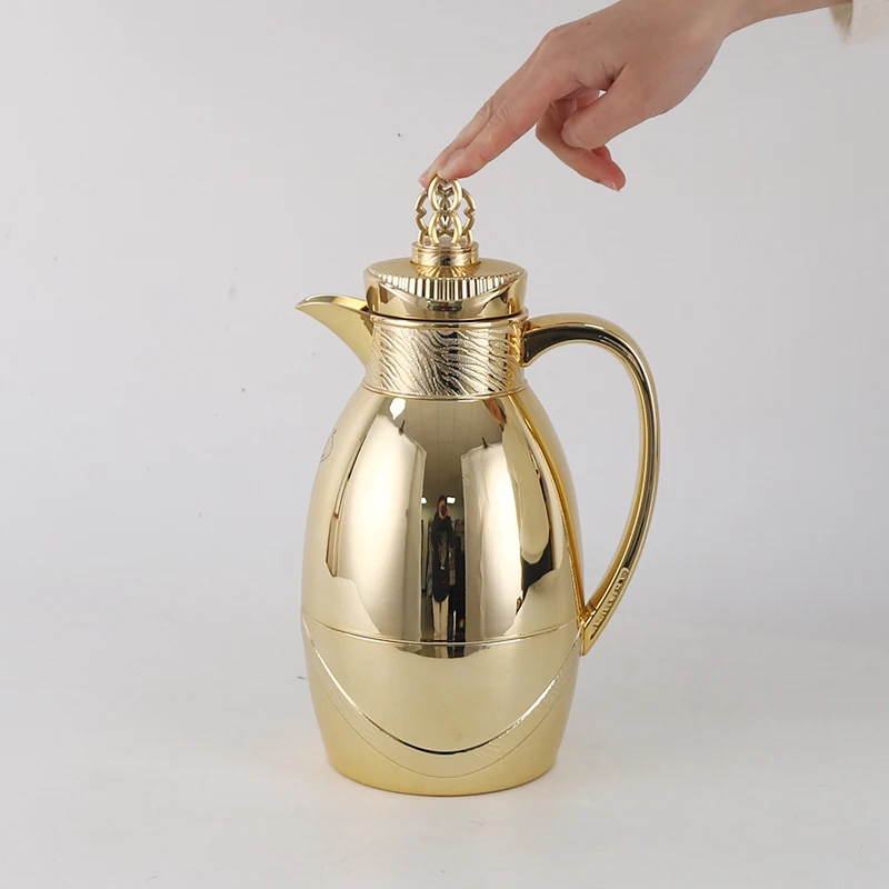 Food Grade Pink Glass Arabic Coffee Pot 1.0L Teapot Jug Dallah Thermos Flask for Middle East